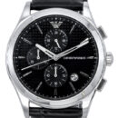 Emporio Armani Paolo Chronograph Black Dial Black Leather Strap Watch For Men - AR11530